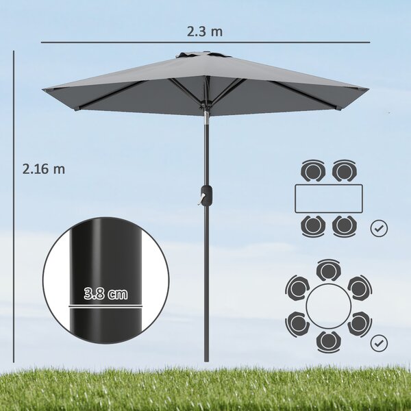 Outsunny Umbrelă Inclinabilă pentru Grădină și Terasă 2.3x2m cu Deschidere Ușoară prin Manivelă, Structură Metalică și 6 Stinghii, Gri | Aosom Romania