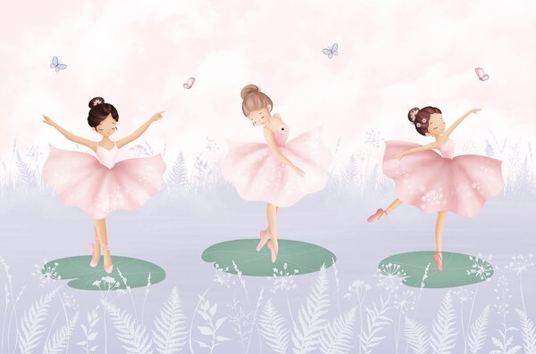 Fototapet Grup de fete în fuste tutu dansând pe liliac, Fototapet copii, Fototapet populare, w03168 - Tapeko.ro
