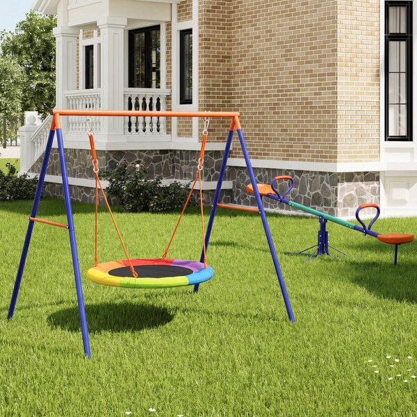 Outsunny Set de leagan pentru gradina, Leagan tip cuib pentru copii scaun de leagan cu structura in forma de A