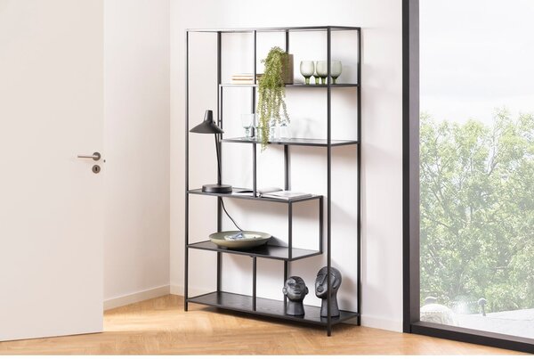 Bibliotecă neagră cu aspect de lemn de frasin 114x185 cm Seaford – Actona