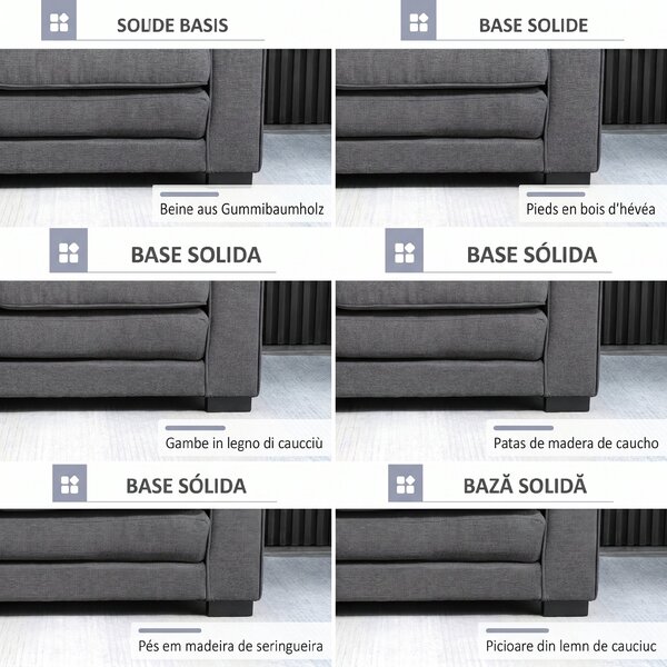 HOMCOM Canapea Extensibilă din Material Textil 2 Locuri cu Capitonaj și Arcuri, 151x75x85 cm, Gri | Aosom Romania