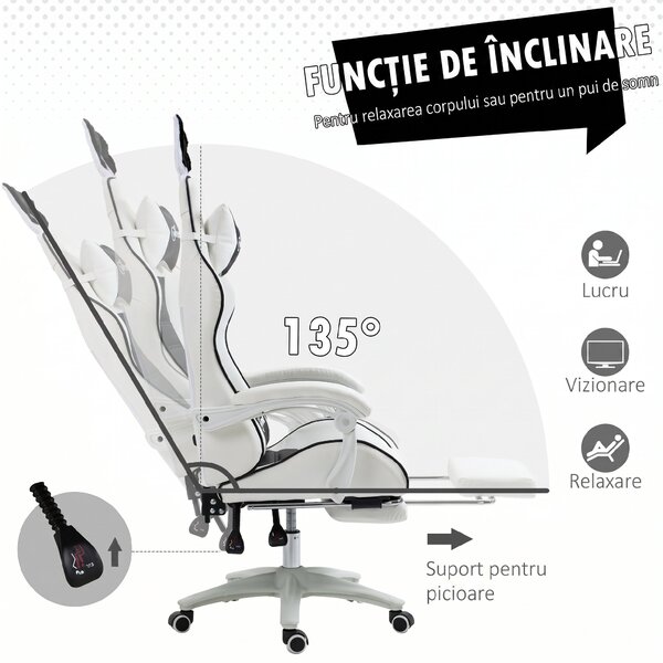 Vinsetto scaun gaming cu urechi de iepuraș, suport pentru picioare, perne, reclinabil și cu înălțime reglabilă, negru | Aosom Romania