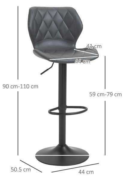 Scaun bar reglabil HOMCOM, piele sintetica, scaun bar cu spatar inaltime reglabila, Capacitate de sustinere120 kg, gri | Aosom Romania