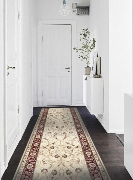 Traversa festonata, Model 523 120, Crem Rosu, Latime 80 cm 80 x 500, Dreptunghi