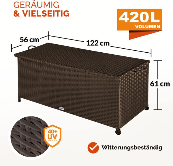 Ladă de depozit pentru grădină, polyrattan, maro, 117 x 53 x 60 cm