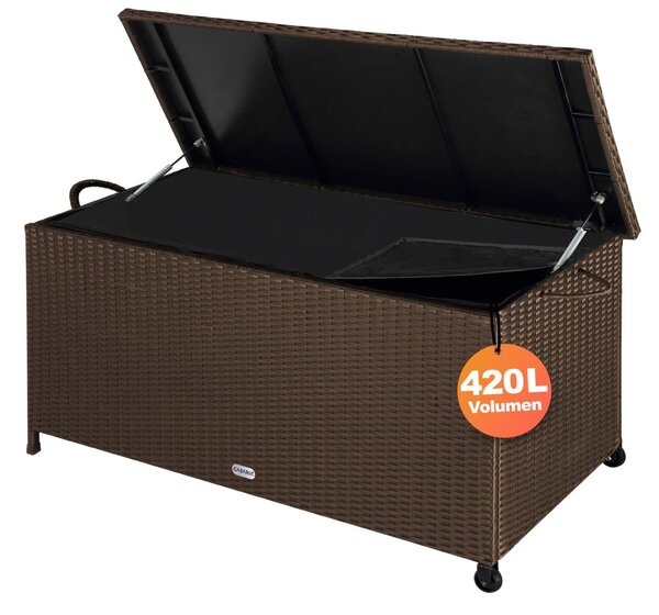 Ladă de depozit pentru grădină, polyrattan, maro, 117 x 53 x 60 cm