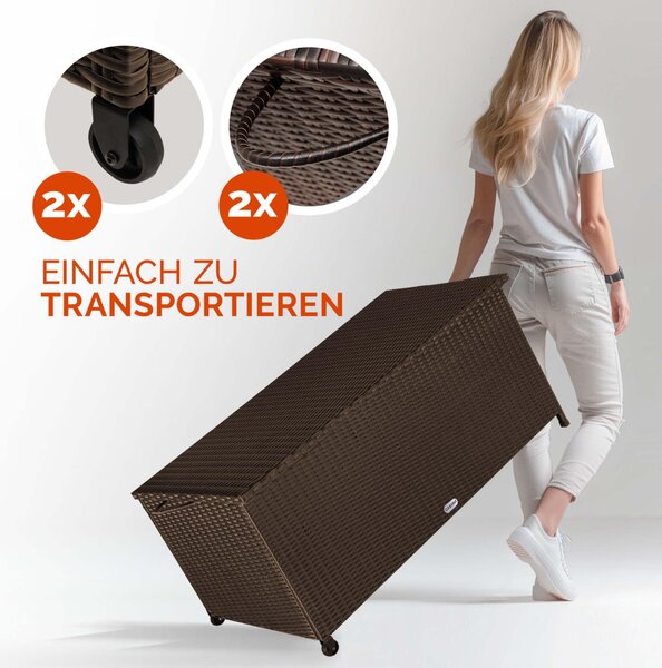 Ladă de depozit pentru grădină, polyrattan, maro, 117 x 53 x 60 cm