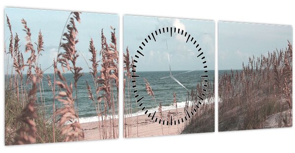 Tablou - Plaja roz (cu ceas) (90x30 cm)