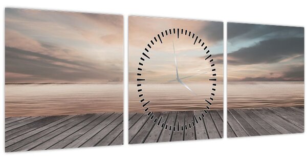 Tablou - Pier la apus de soare (cu ceas) (90x30 cm)