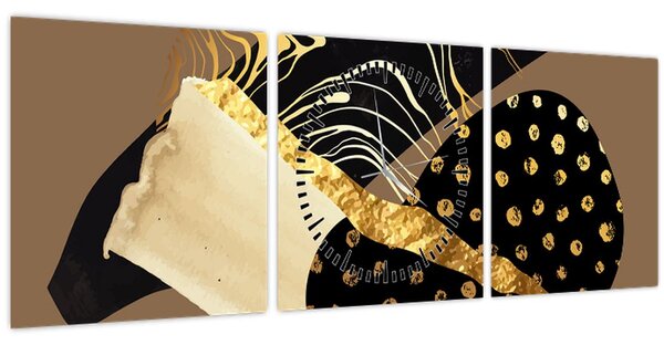 Tablou - Abstracție maro auriu N⁰1 (cu ceas) (90x30 cm)