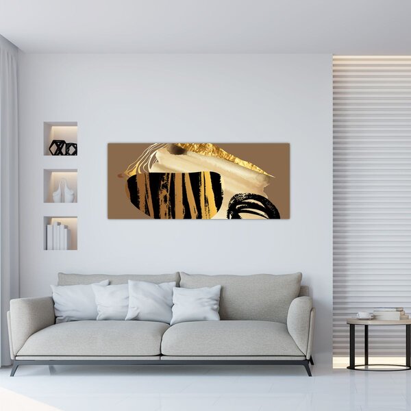 Tablou - Abstracție maro auriu N⁰2 (120x50 cm)