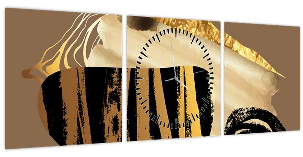 Tablou - Abstracție maro auriu N⁰2 (cu ceas) (90x30 cm)