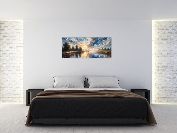 Tablou - Pictură cu soarele deasupra apei (120x50 cm)