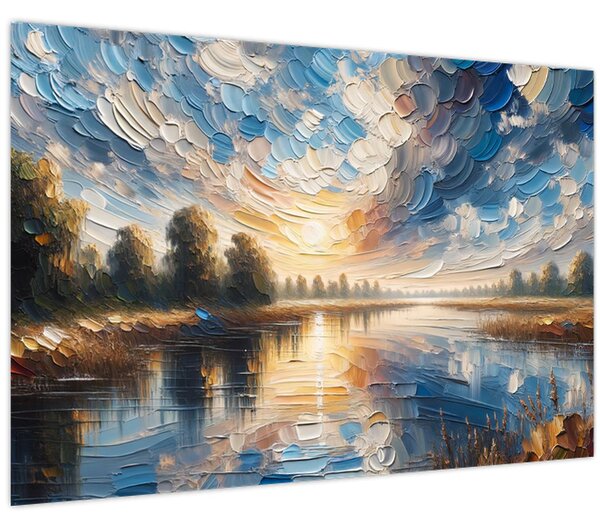 Tablou - Pictură cu soarele deasupra apei (90x60 cm)