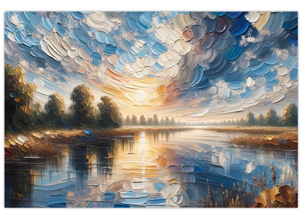 Tablou - Pictură cu soarele deasupra apei (90x60 cm)