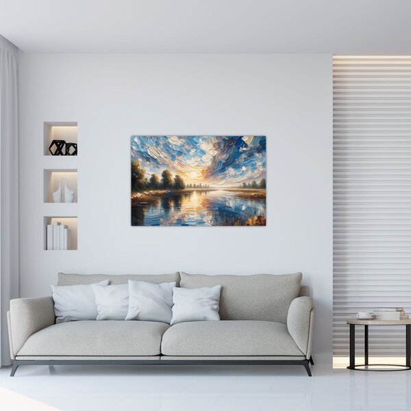 Tablou - Pictură cu soarele deasupra apei (90x60 cm)