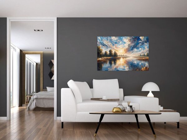 Tablou - Pictură cu soarele deasupra apei (90x60 cm)