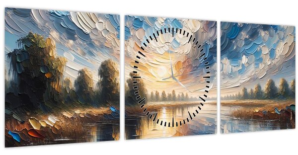 Tablou - Pictură cu soarele deasupra apei (cu ceas) (90x30 cm)