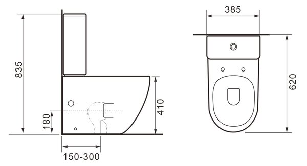 Erga Torre, Vas combinat WC 620x385x835 mm, Tornado 2.0 + capac WC, alb lucios, ERG-V03-TORRE-TO2-WH