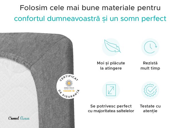 Cearsaf Frotir cu elastic 90x200 cm gri deschis
