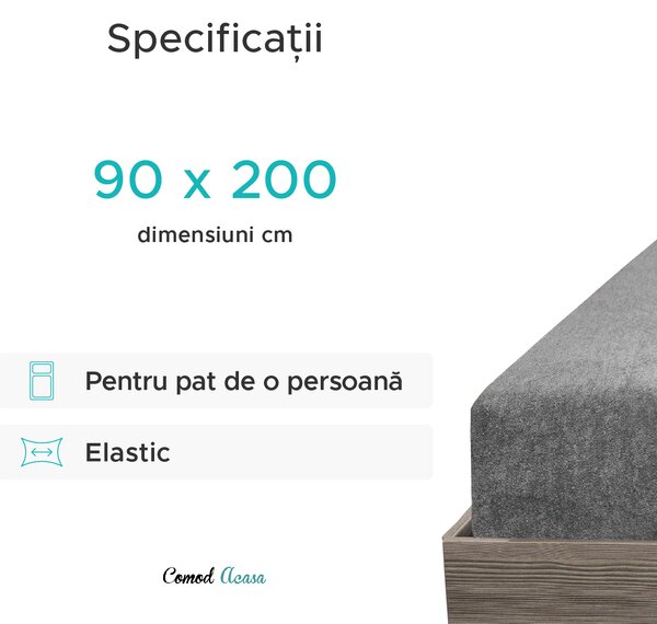 Cearsaf Frotir cu elastic 90x200 cm gri deschis