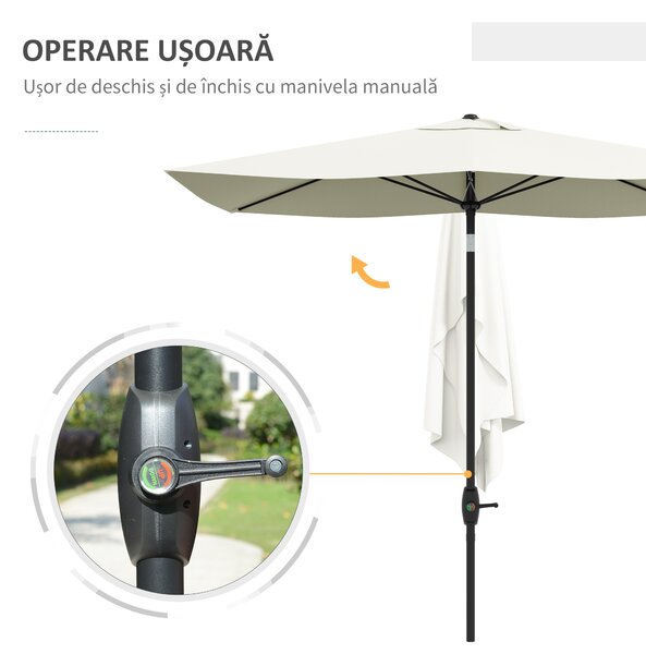 Outsunny Umbrelă Dreptunghiulară pentru Grădină, Protecție UV 50+, Deschidere cu Manivelă, Inclinare Ajustabilă, 200x300cm, Bej | Aosom Romania
