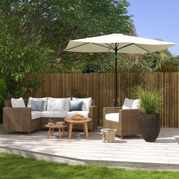 Outsunny Umbrelă Dreptunghiulară pentru Grădină, Protecție UV 50+, Deschidere cu Manivelă, Inclinare Ajustabilă, 200x300cm, Bej | Aosom Romania
