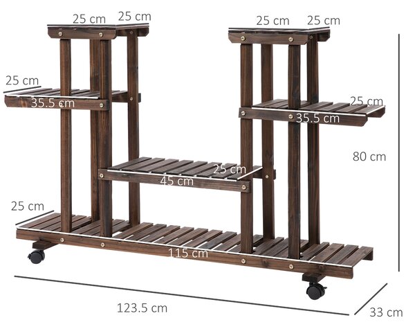 Outsunny Raft de Flori cu 4 Nivele si Roti , din Lemn 123.5L x 33L x 80Hcm | Aosom Romania