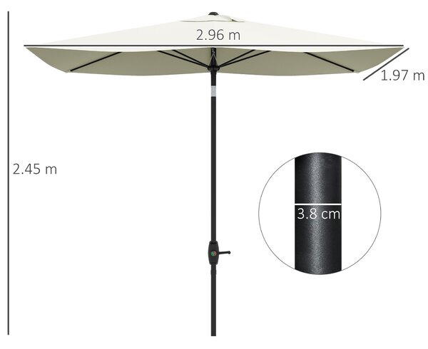 Outsunny Umbrelă Dreptunghiulară pentru Grădină, Protecție UV 50+, Deschidere cu Manivelă, Inclinare Ajustabilă, 200x300cm, Bej | Aosom Romania