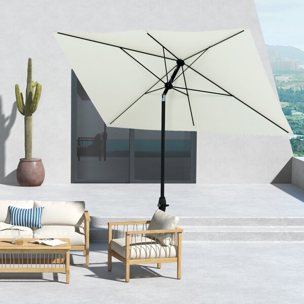 Outsunny Umbrelă Dreptunghiulară pentru Grădină, Protecție UV 50+, Deschidere cu Manivelă, Inclinare Ajustabilă, 200x300cm, Bej | Aosom Romania