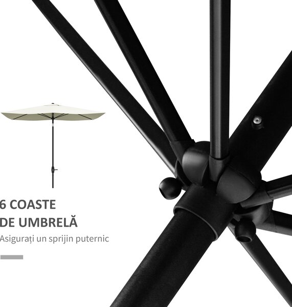 Outsunny Umbrelă Dreptunghiulară pentru Grădină, Protecție UV 50+, Deschidere cu Manivelă, Inclinare Ajustabilă, 200x300cm, Bej | Aosom Romania