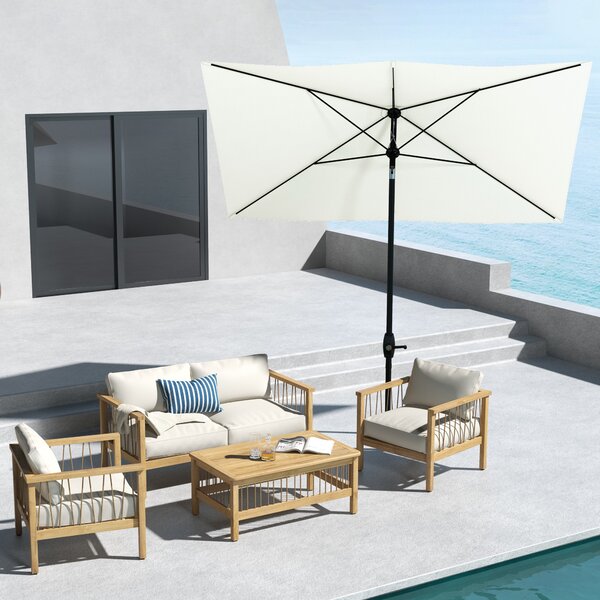 Outsunny Umbrelă Dreptunghiulară pentru Grădină, Protecție UV 50+, Deschidere cu Manivelă, Inclinare Ajustabilă, 200x300cm, Bej | Aosom Romania