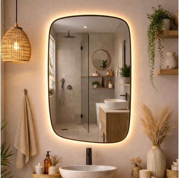 Baltica Design-LED Oglindă cu iluminare încorporată STONE CALM 15W/230V 2700K 90x60 cm IP65 neagră