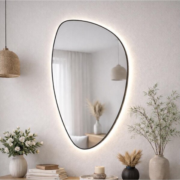Baltica Design-LED Oglindă cu iluminare încorporată STONE FLUID 15W/230V 4500K 92x55 cm IP65 neagră