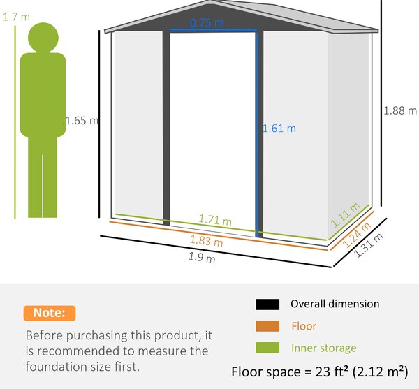 Şopron metalic de depozitare pentru grădină Outsunny 6.2 x 4.3ft | Aosom Romania