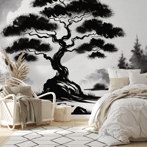 Fototapet - Bonsai alb-negru (147x102 cm)