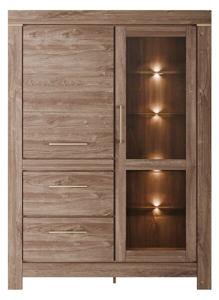 Vitrină German 115 cm cu sertare - stejar stirling