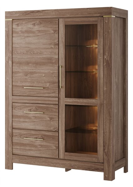Vitrină German 115 cm cu sertare - stejar stirling