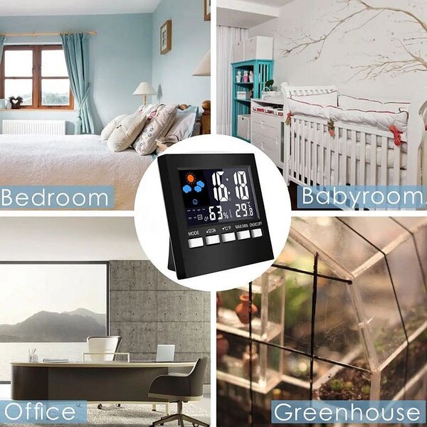 Ceas digital multifunctional de birou, control vocal, functie statie meteo, ecran LCD, calendar, alarma