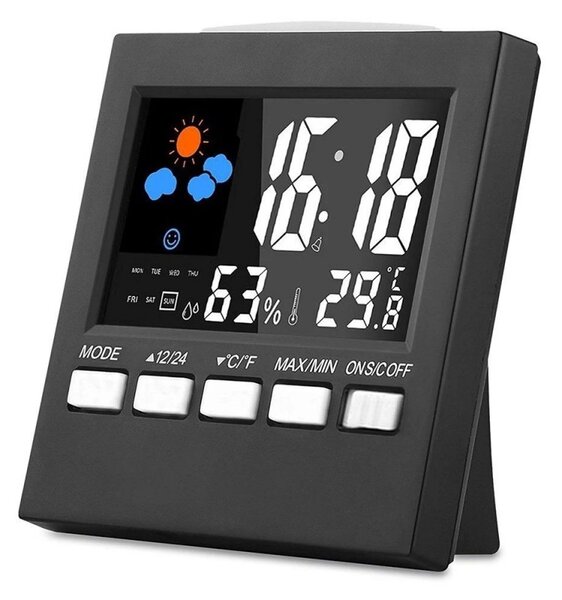 Ceas digital multifunctional de birou, control vocal, functie statie meteo, ecran LCD, calendar, alarma
