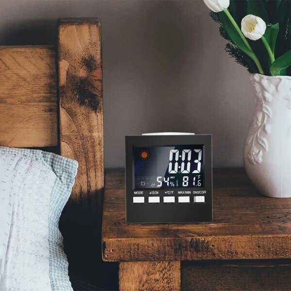 Ceas digital multifunctional de birou, control vocal, functie statie meteo, ecran LCD, calendar, alarma