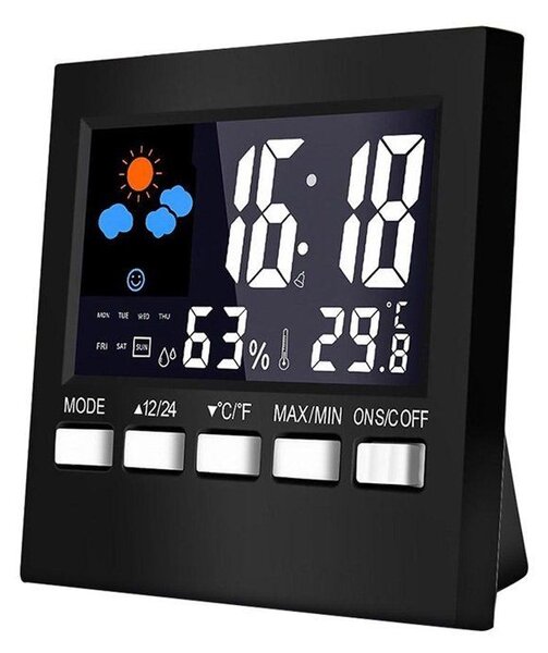 Ceas digital multifunctional de birou, control vocal, functie statie meteo, ecran LCD, calendar, alarma
