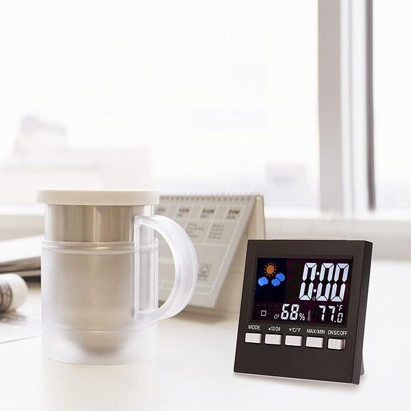 Ceas digital multifunctional de birou, control vocal, functie statie meteo, ecran LCD, calendar, alarma
