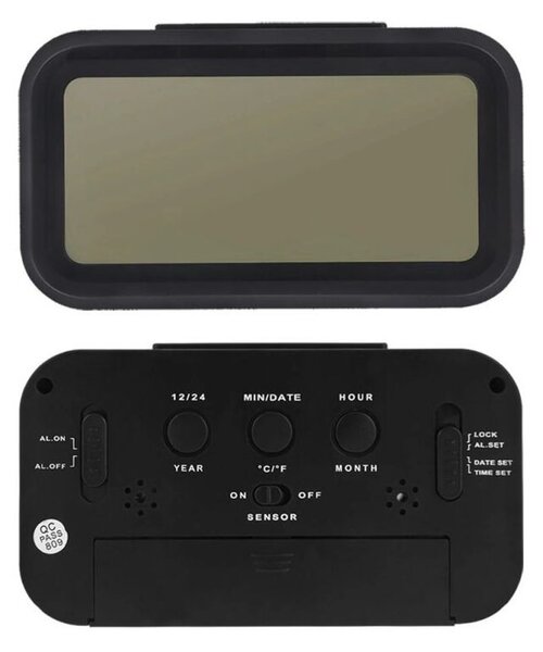 Ceas digital de birou, afisaj LCD, temperatura interior, alarma, data, iluminare de fundal
