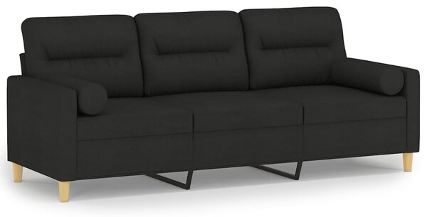 Canapea cu 3 locuri cu pernuțe, negru, 180 cm, textil