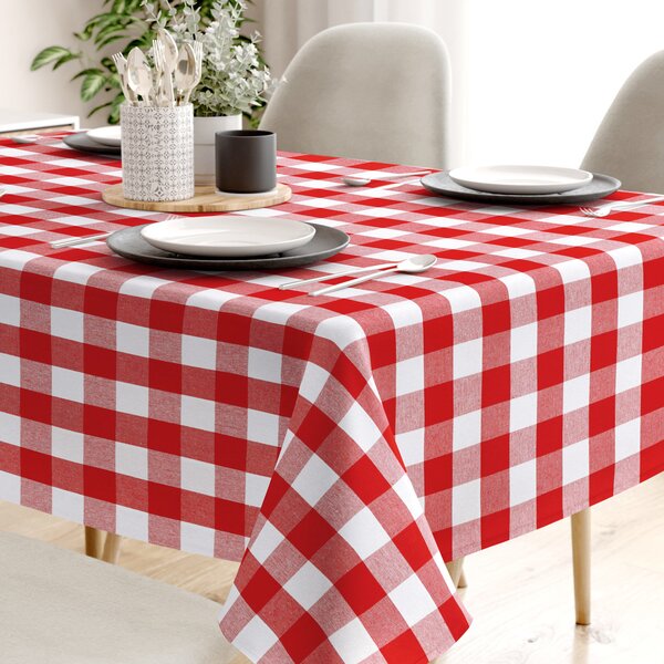 Goldea față de masă 100% bumbac kanafas - carouri mari roșii și albe 120 x 120 cm