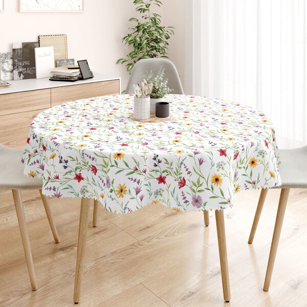 Goldea față de masă teflonată - flori colorate de primăvară - rotundă Ø 140 cm