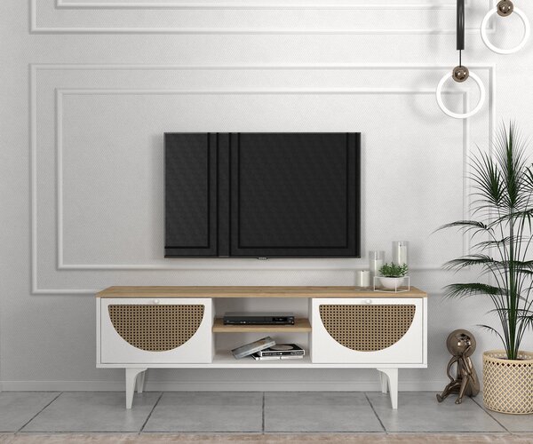 Comodă Tv Modern Fusion, 150 x 35 x 52.8 cm, Alb-Maro, UnicUtil