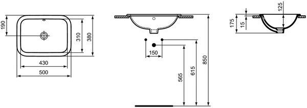 Ideal Standard Connect lavoar 50x38 cm dreptunghiular încastrat alb luciu E505701