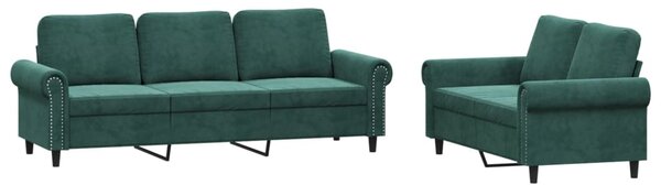 Set de canapele cu perne, 2 piese, verde închis, catifea